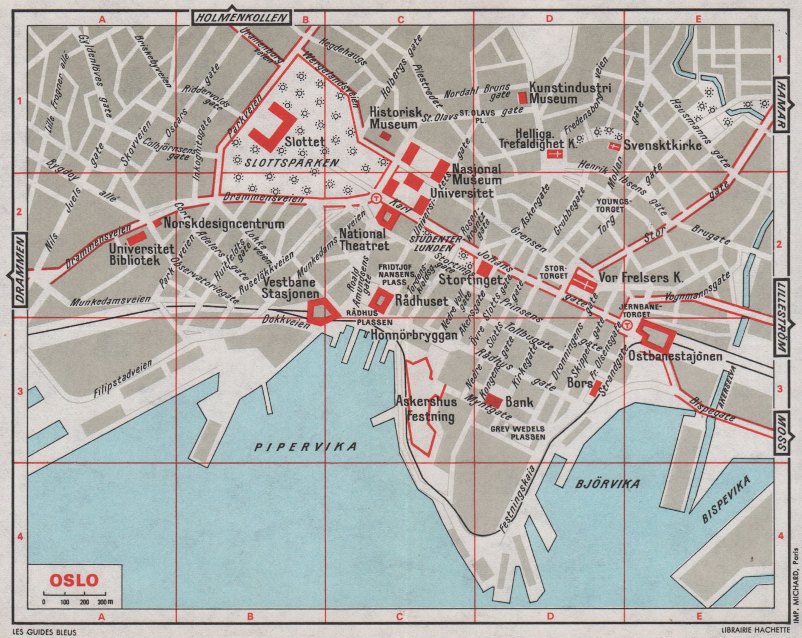 OSLO antique town city byplan. Norway 1969 old vintage map chart